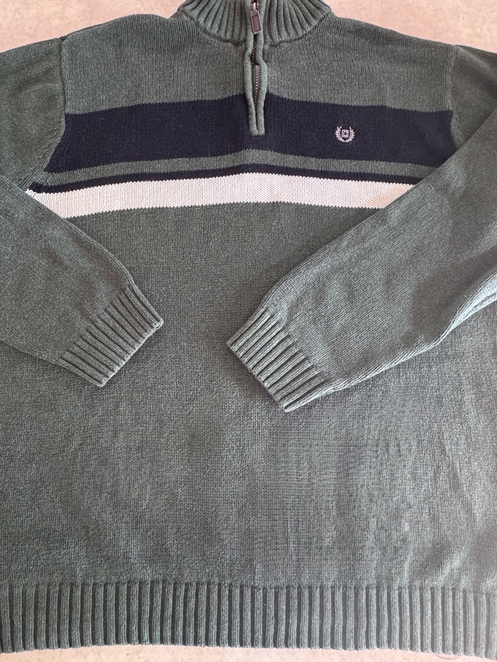 3XLT Chaps Sweater 
Green/Black/White Stripe